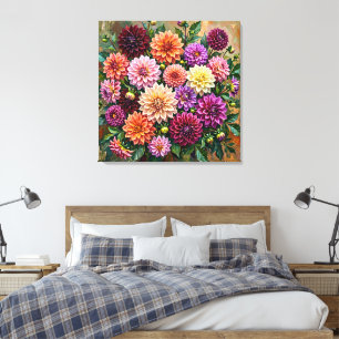 Impressão Em Tela Flores Coloridas de Dahlia