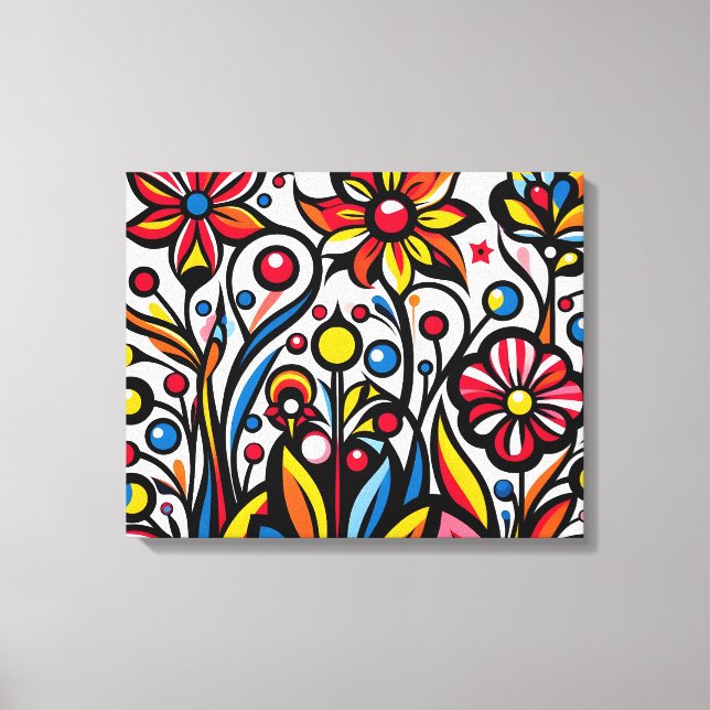 Impressão Em Tela Flores Coloridas Desenhadas - (Frente)