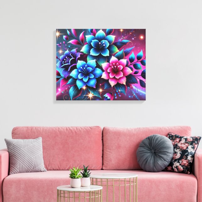 Impressão Em Tela Flores Coloridas em 3D (Insitu(Sala de estar))