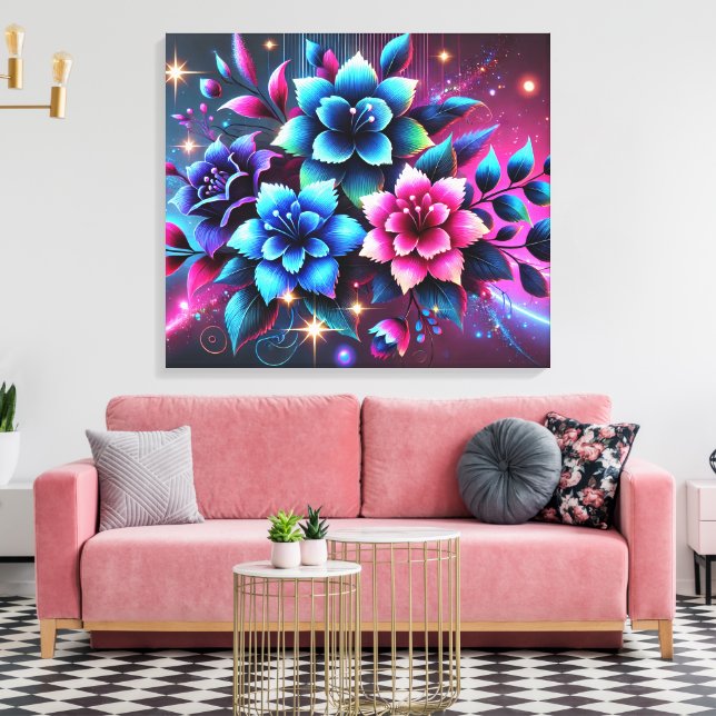 Impressão Em Tela Flores Coloridas em 3D (Insitu(Sala de estar))