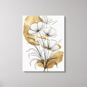 Impressão Em Tela Flores de Abstrato de folha Dourada luxo
