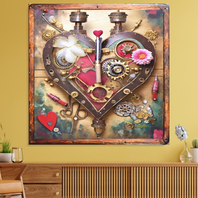 Impressão Em Tela Flores de Batom Coração Série Steampunk (Insitu(Sala de estar))