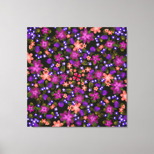 Impressão Em Tela Flores de Boho Rosa, Coral e Lindo Púrpura