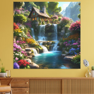 Impressão Em Tela Flores de cachoeira de montanha pacíficas
