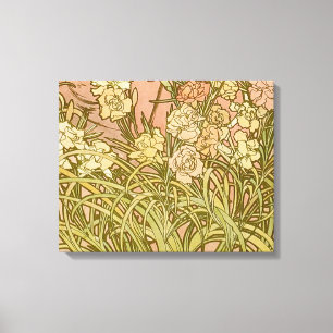 Impressão Em Tela Flores de cravo Mucha Art Nouveau