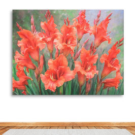 Impressão Em Tela Flores de Gladíolo Vermelho Jardins Florais Elegan