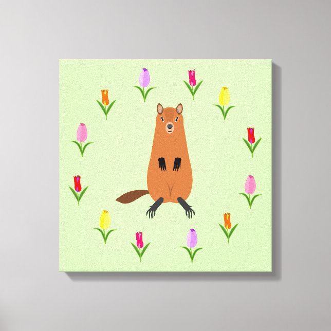 Impressão Em Tela Flores de Groundhog e Tulipas (Frente)