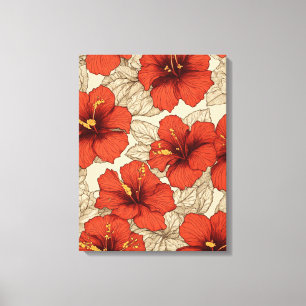 Impressão Em Tela Flores De Hibisco Vermelho Vibrantes Por Toda Part