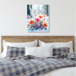 Impressão Em Tela Flores de Inverno na Neve – Serenidade Floral Suav