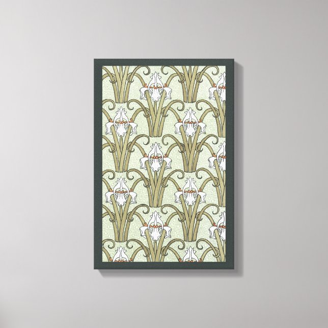 Impressão Em Tela Flores de Íris Art Nouveau Antigas em um Jardim (Frente)