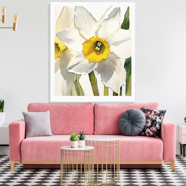 Impressão Em Tela Flores de Íris em Aquarela Moderna (Insitu(Sala de estar))