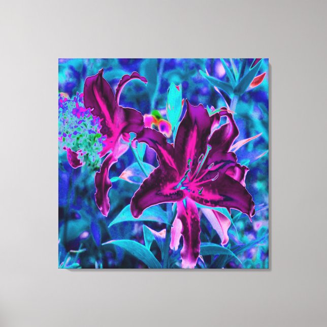 Impressão Em Tela Flores de Lírio Oriental Abstratas Roxas e Rosa Qu (Frente)