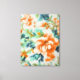 Impressão Em Tela Flores de Ouro refinadas e Folhas Azuis e Verdes