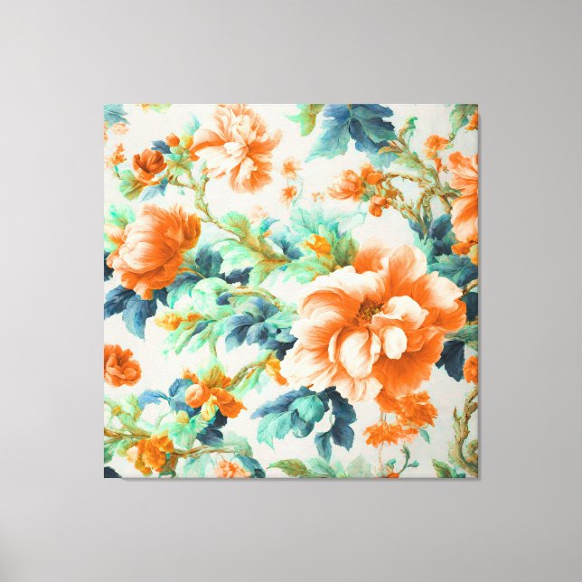 Impressão Em Tela Flores de Ouro refinadas e Folhas Azuis e Verdes (Frente)