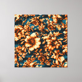Impressão Em Tela Flores de Ouro refinadas e luxuosas, folhas em azu