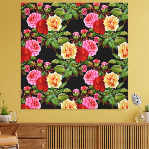 Impressão Em Tela Flores de Padrão Floral Rosas Vermelho Cor-de-rosa