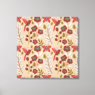 Impressão Em Tela Flores de padrão sem costura, pássaros, borboletas