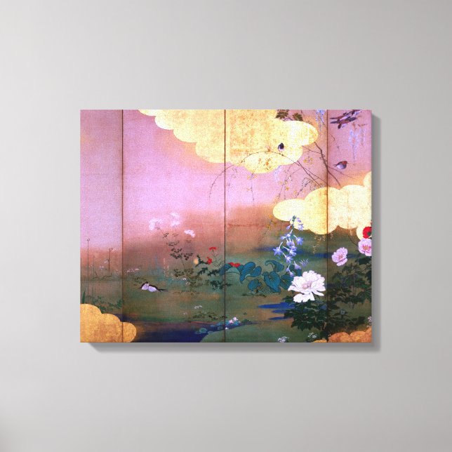 Impressão Em Tela Flores de Shibata Zeshin e pássaros de quatro (Frente)