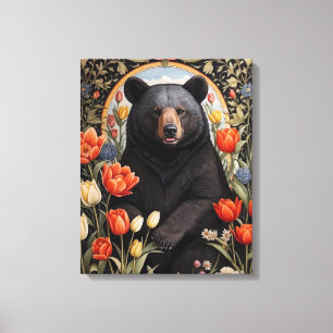 Impressão Em Tela Flores de Tulipas Coloridas do Urso Negro