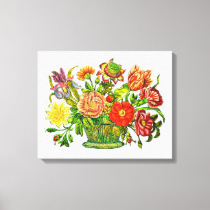 Impressão Em Tela Flores de Verão num cesto, Arte Vintage