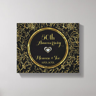 Impressão Em Tela Flores Douradas em Preto