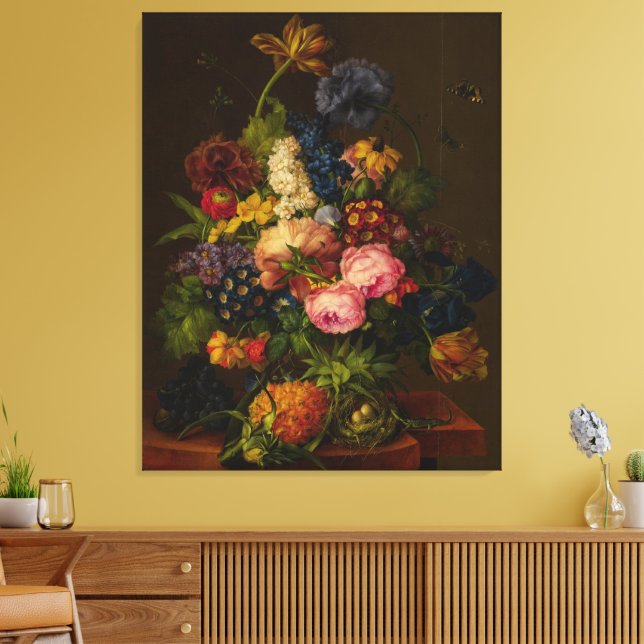 Impressão Em Tela Flores e Abacaxi sobre uma Cimalha (Insitu(Sala de estar))