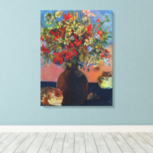 Impressão Em Tela Flores e Gatos de Paul Gauguin, Arte Fina Vintage