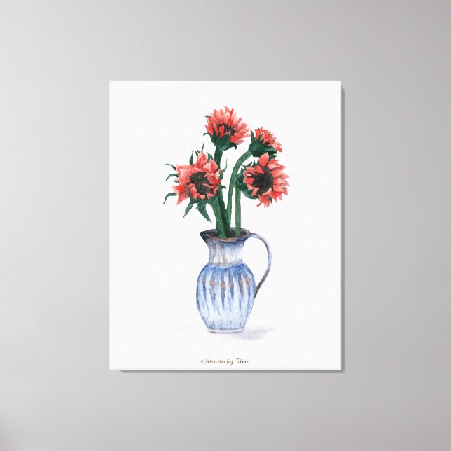 Impressão Em Tela Flores em um Vaso Aquarela (Frente)