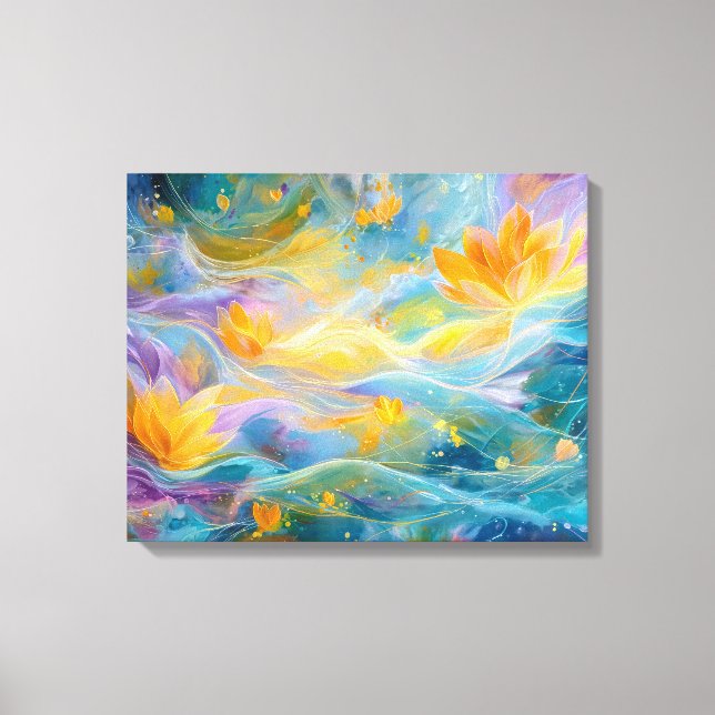 Impressão Em Tela Flores flutuantes de lótus de Ouro abstrato (Frente)
