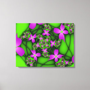 Impressão Em Tela Flores Fractais Abstratas Modernas Rosa Verde Neon