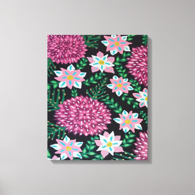 Impressão Em Tela Flores magenta em preto (Frente)