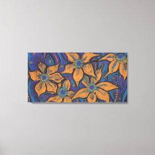 Impressão Em Tela Flores ouro, arte floral abstrato, laranja roxo