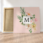 Impressão Em Tela Flores Rosa Cor-de-Água Moderna Monogramadas<br><div class="desc">Flores Rosa Cor-de-Água Moderna Monogramadas</div>