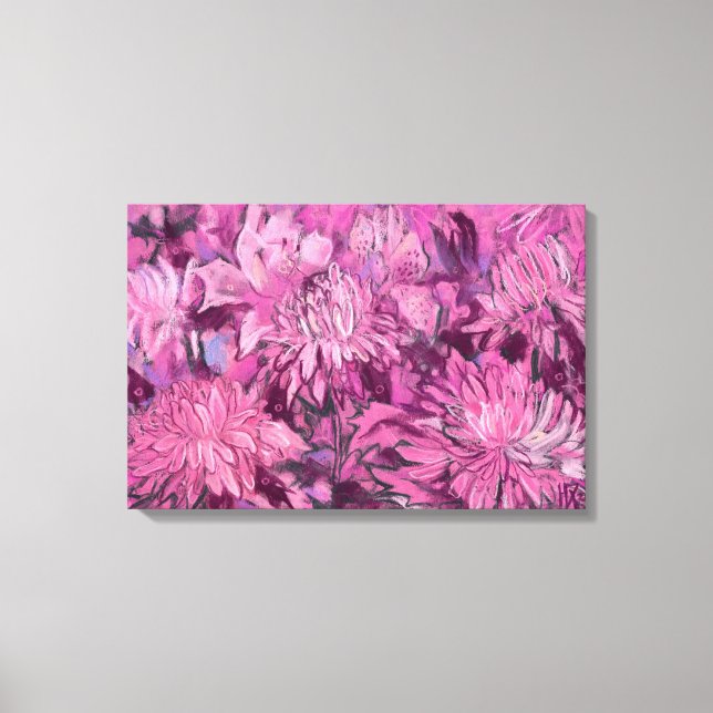 Impressão Em Tela Flores Rosa De Chrysanthemum Pintura Pastel Floral (Frente)