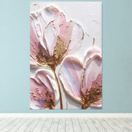 Impressão Em Tela Flores Rosa e Lavanda com Textura Dourada Arte