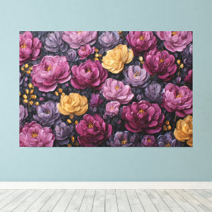 Impressão Em Tela Flores Roxas e Douradas em Flor – Arte Abstrata pa