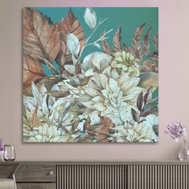 Impressão Em Tela Flores Rústicas Antigas Pintadas Sobre O Teal (Criador carregado)