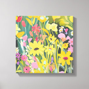 Impressão Em Tela Flores Silvestres da Primavera Pintura em Aquare