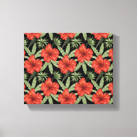 Flores tropicais vermelhas Folhas verdes