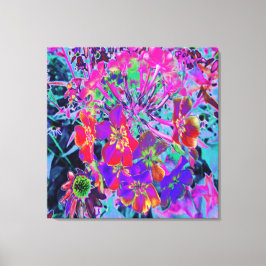 Impressão Em Tela Flores Vermelhas e Roxas Coloridas Psicodélicas