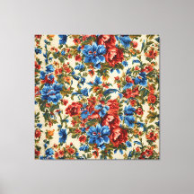 Flores Vermelhos e Azuis com Folhas Lush Italianas