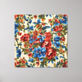 Impressão Em Tela Flores Vermelhos e Azuis com Folhas Lush Italianas