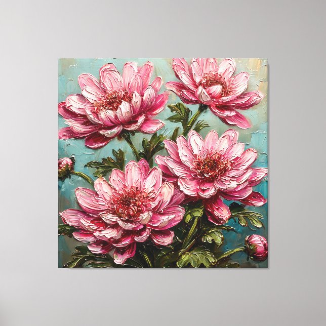 Impressão Em Tela Flores Vibrantes de Crisântemo Rosa (Frente)