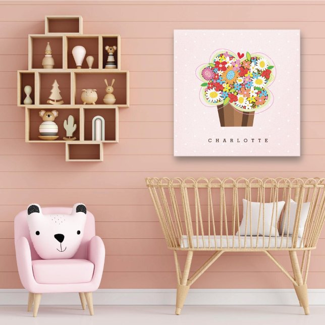 Impressão Em Tela Flores Whimsical Spring Flores Doces Arte Cupcake (Whimsical Colorful Spring Flowers Sweet Cupcake Baby Girl's Nursery Art Canvas Print @ fat_fa_tin)