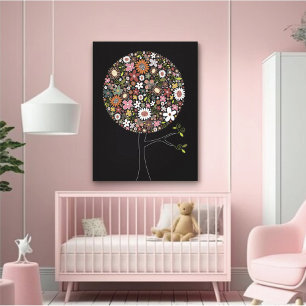 Impressão Em Tela Flores Whimsical Spring Pop Tree Baby NurserArt