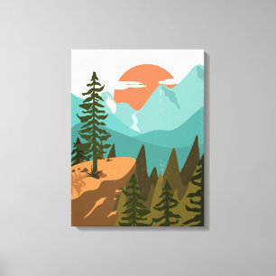 Impressão Em Tela Floresta Abstrata Moderna, Montanhas e Nascer do S