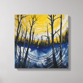 Impressão Em Tela Floresta amarela azul de pôr do sol Arte aquarela