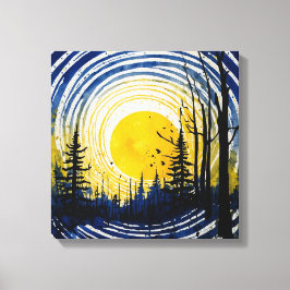 Impressão Em Tela Floresta amarela azul de pôr do sol Arte aquarela