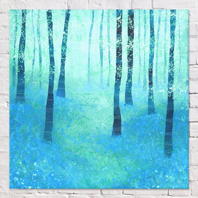 Impressão Em Tela Floresta Bluebell (Bluebell woodland forest calm tranquil healing blue green wall art)