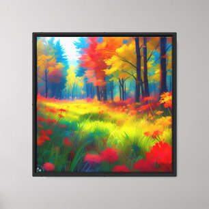 Impressão Em Tela Floresta com Árvores e Flores Coloridas-47560